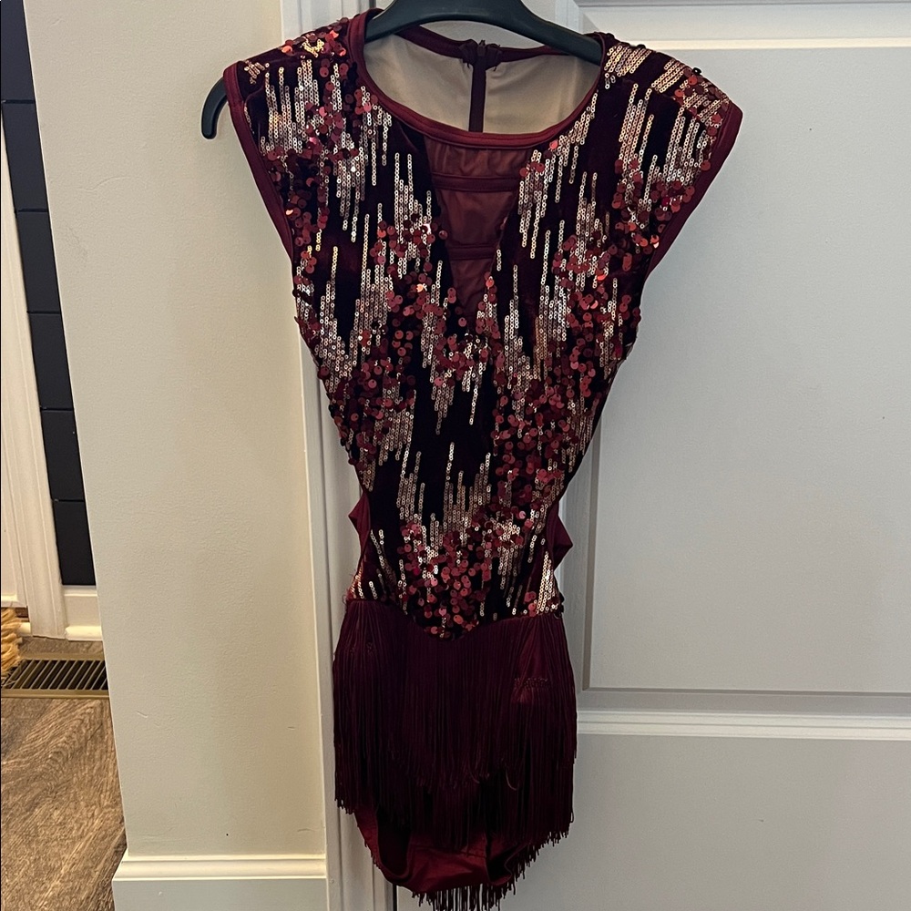 Sequin Fringe Burgundy Leotard